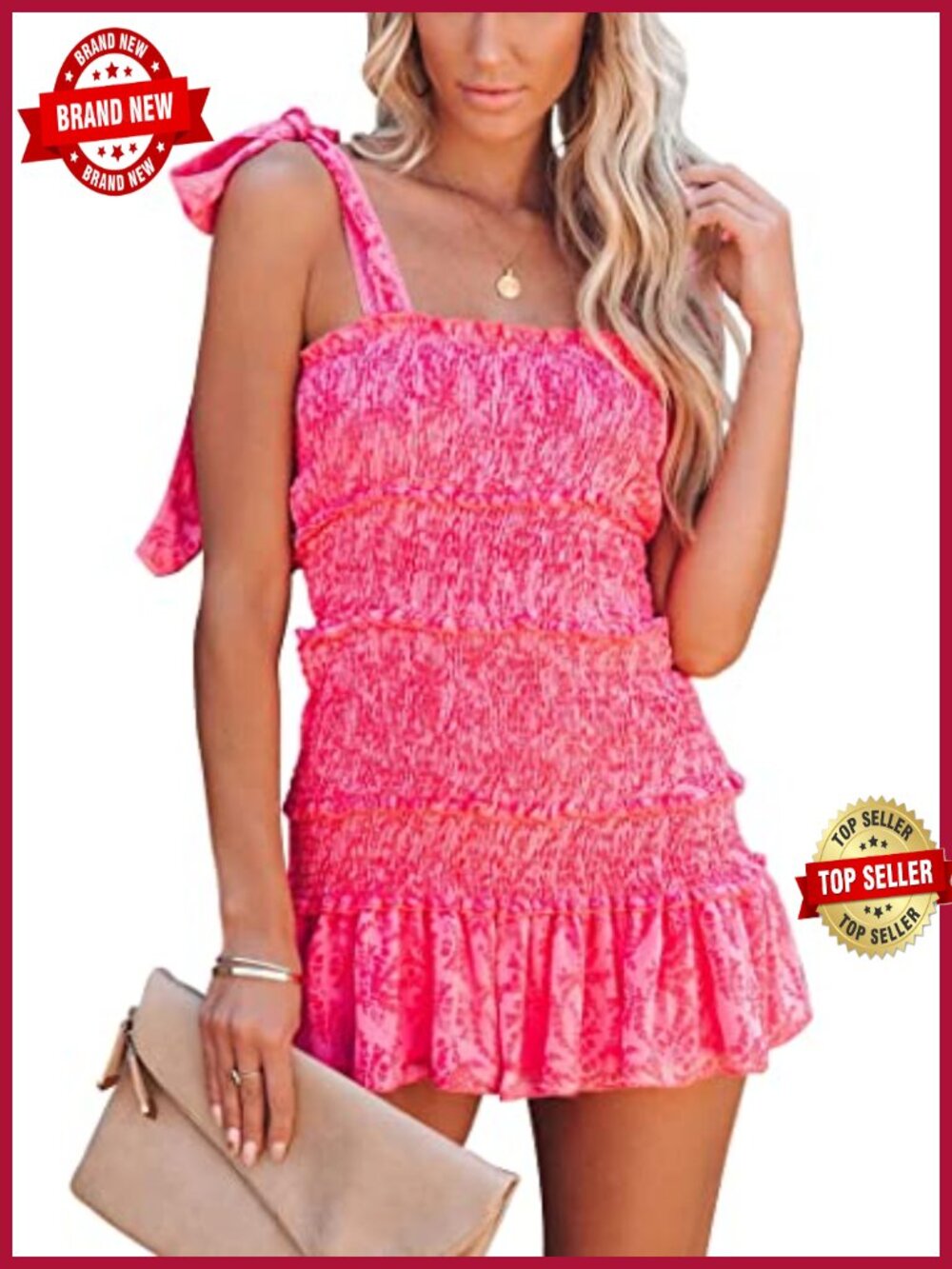 Women's Floral Spaghetti Strap Square Neck Ruffle Tie Mini Smocked Bodycon